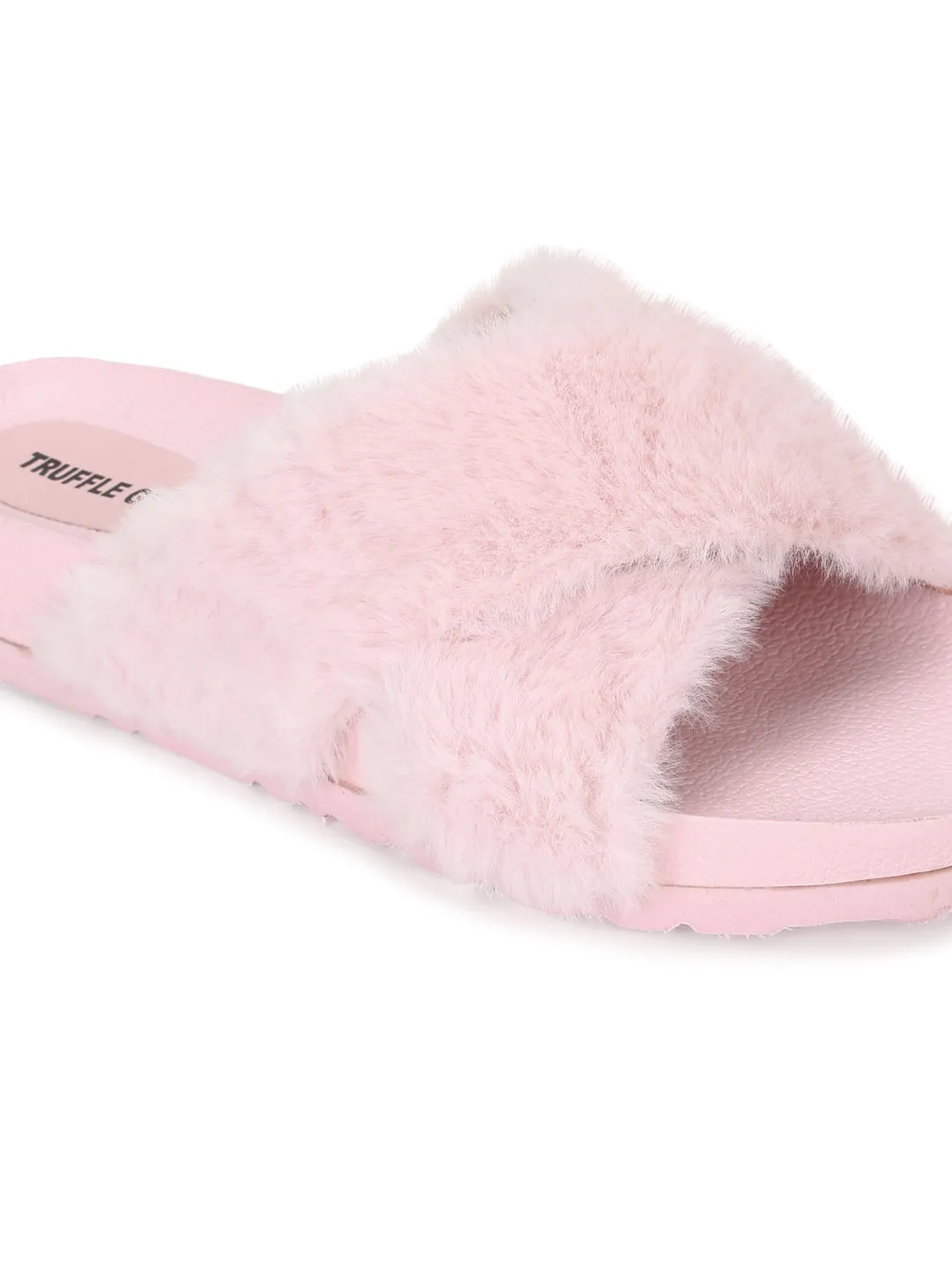 Pantoufles en fourrure douce rose