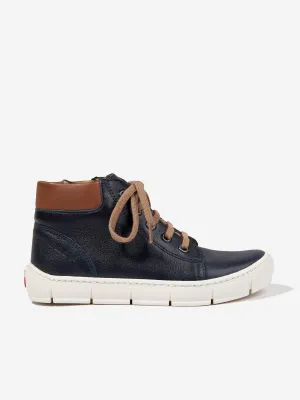 Baskets montantes en cuir pour garçons Pom D'Api en bleu marine