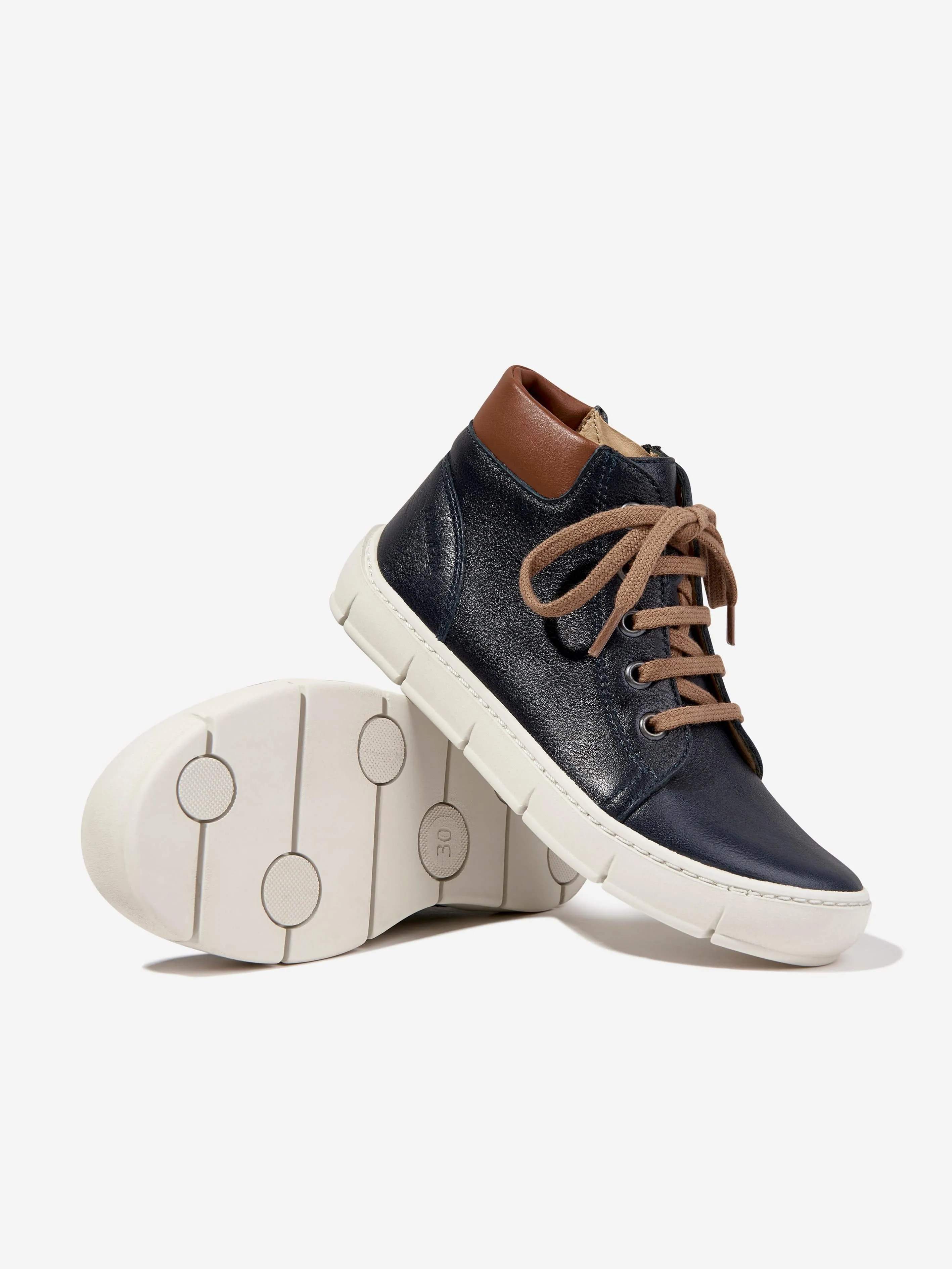 Baskets montantes en cuir pour garçons Pom D'Api en bleu marine