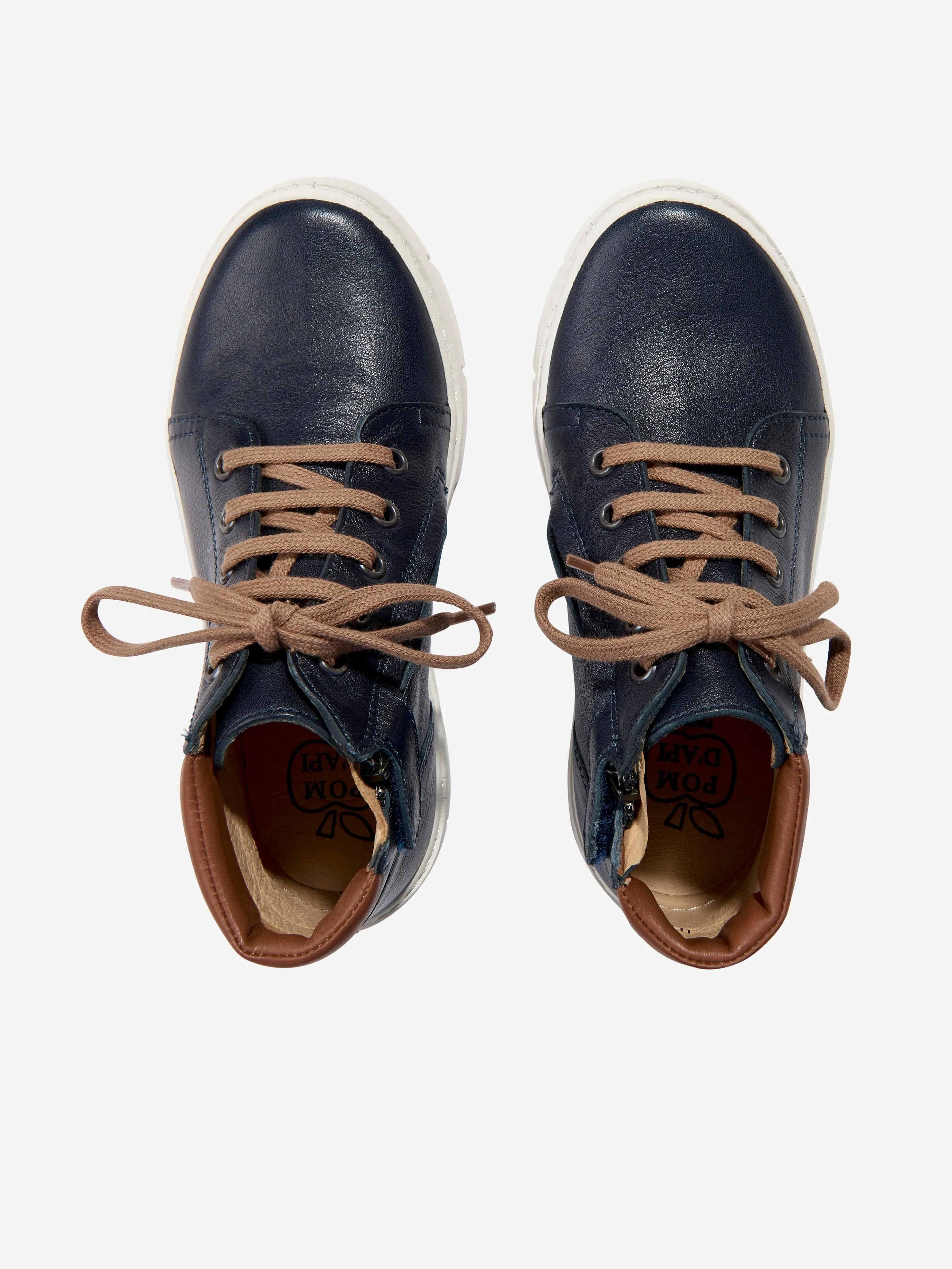 Baskets montantes en cuir pour garçons Pom D'Api en bleu marine
