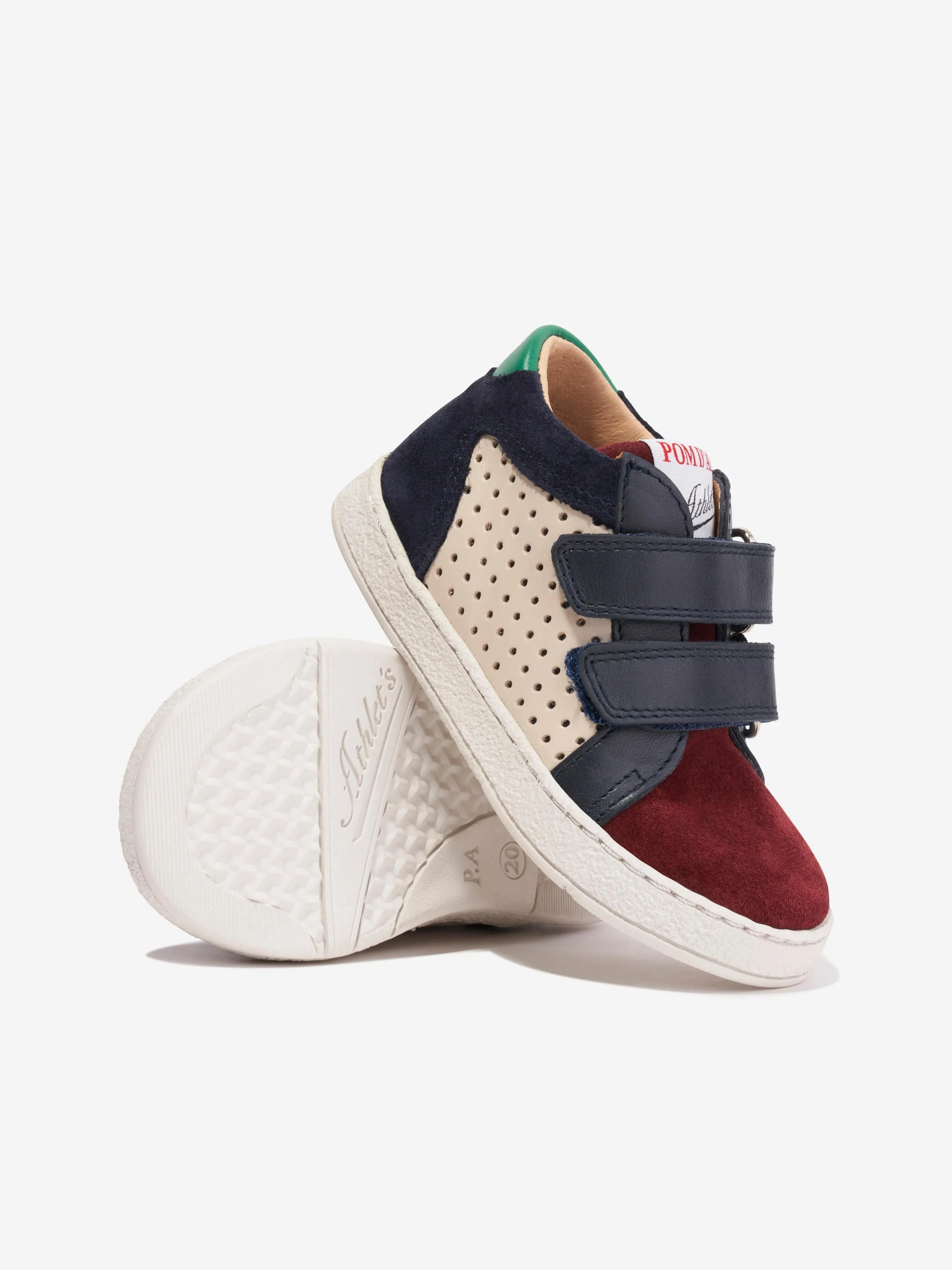 Chaussures Basses en Cuir Souple Pom D'Api pour Garçons en Bleu Marine