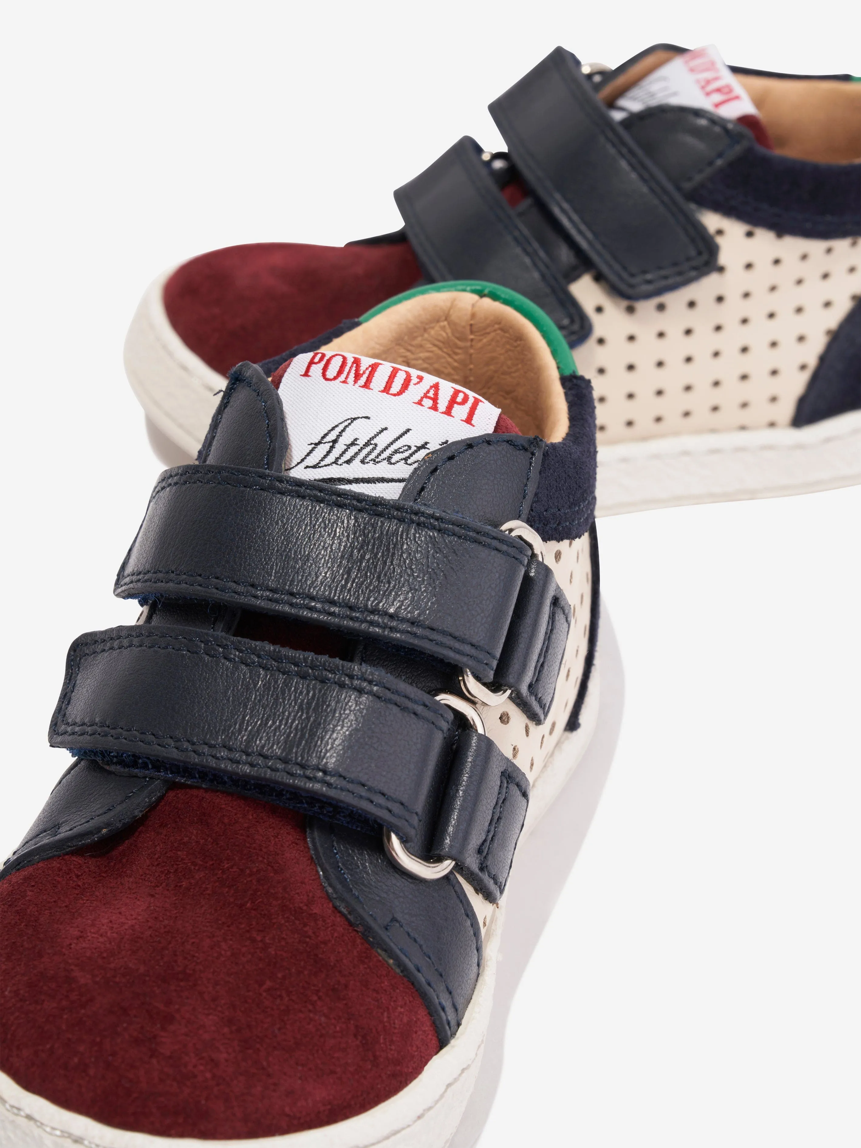 Chaussures Basses en Cuir Souple Pom D'Api pour Garçons en Bleu Marine
