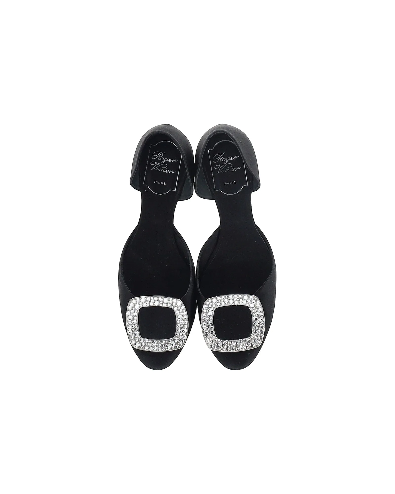 Roger Vivier Chips Prism Flats ornées de strass en satin noir