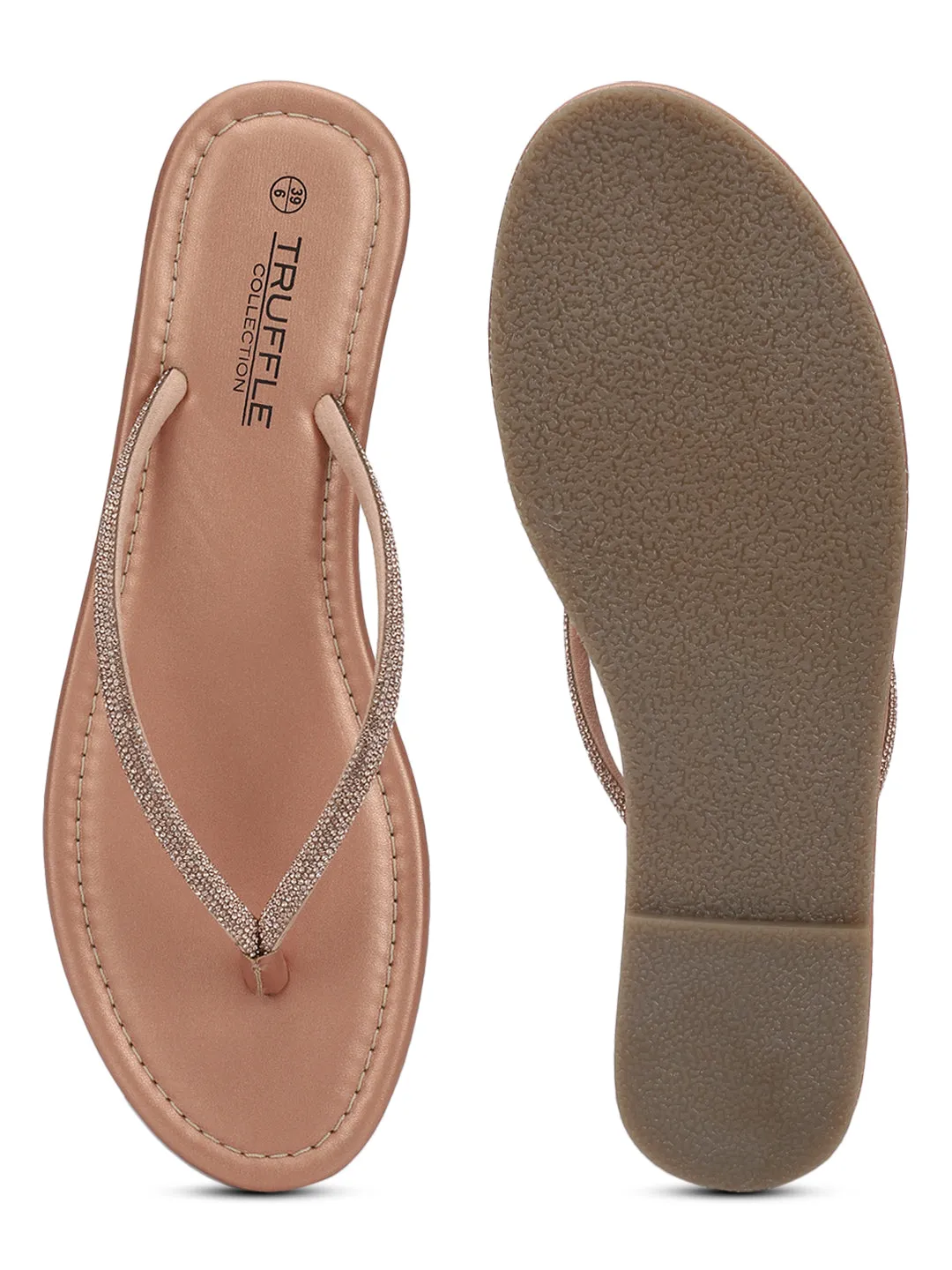 Escarpins à bride T en PU rose gold avec strass (TC-100507-RGLD)