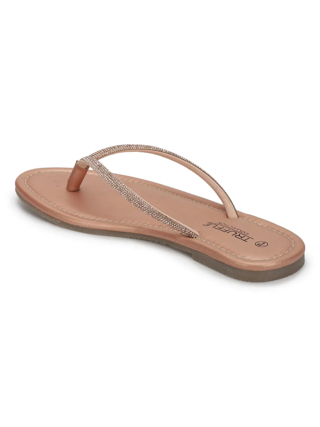 Escarpins à bride T en PU rose gold avec strass (TC-100507-RGLD)