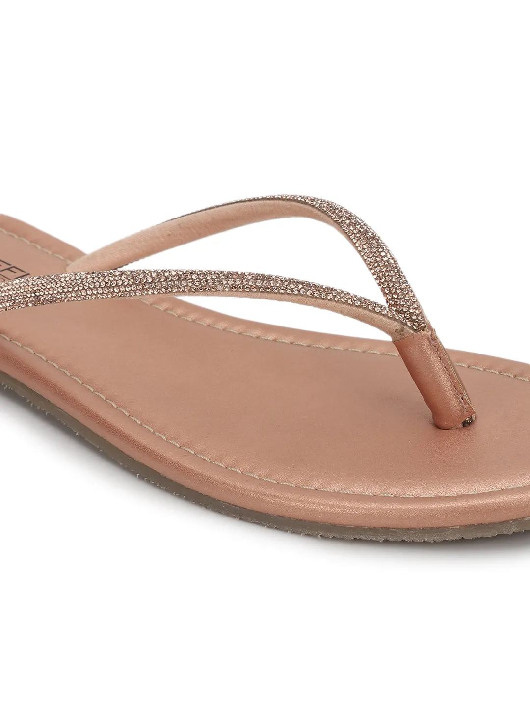 Escarpins à bride T en PU rose gold avec strass (TC-100507-RGLD)