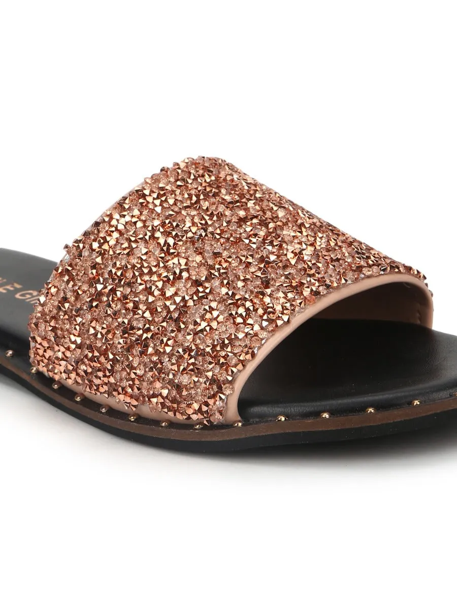 Escarpins à enfiler brillants en PU rose gold