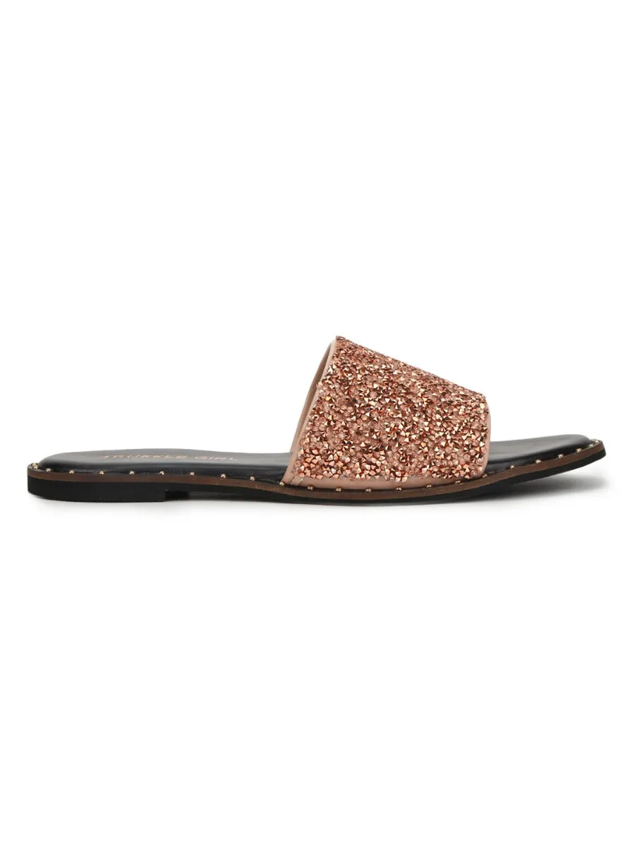 Escarpins à enfiler brillants en PU rose gold