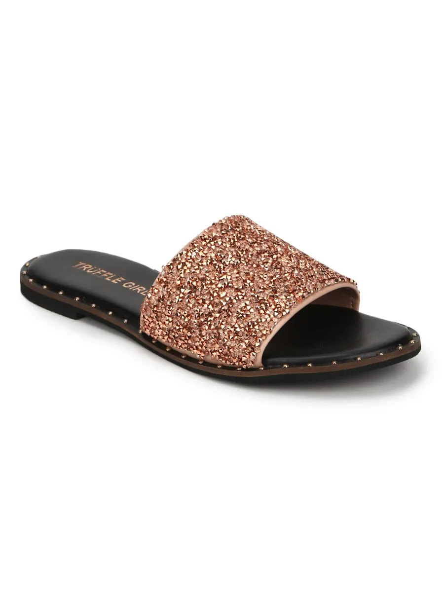 Escarpins à enfiler brillants en PU rose gold