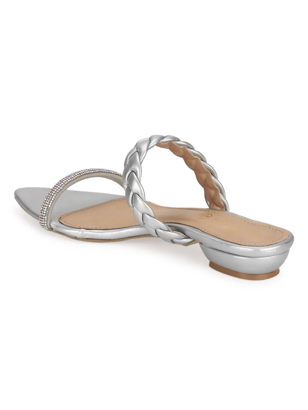 Ballerines à bouts pointus en PU argenté tressé (TC-SLC-SF51-SIL)
