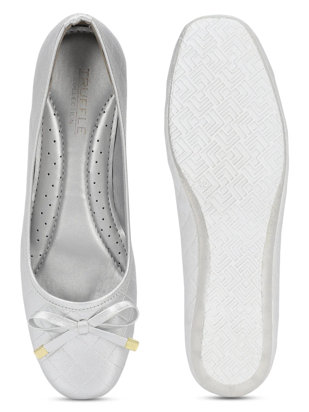 Ballerines plates élégantes à enfiler en PU argenté (TC-1213-SIL)