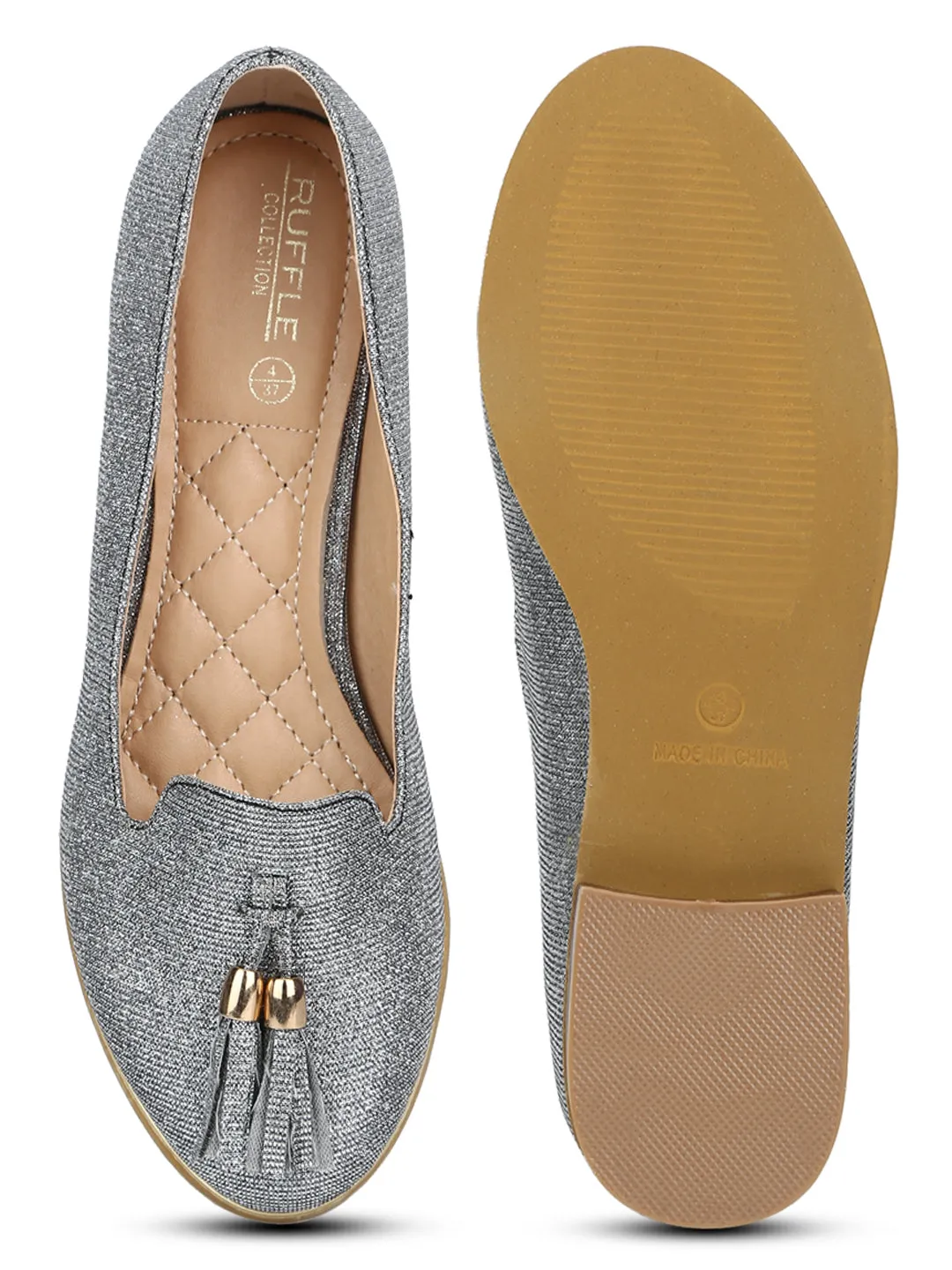 Ballerines à pompons argentés (TC-RLST3-SLVR)