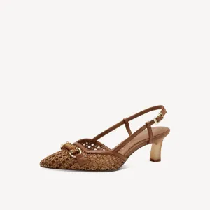 Tamaris Escarpin Tressé Nu-pieds Talon Kitten Beige