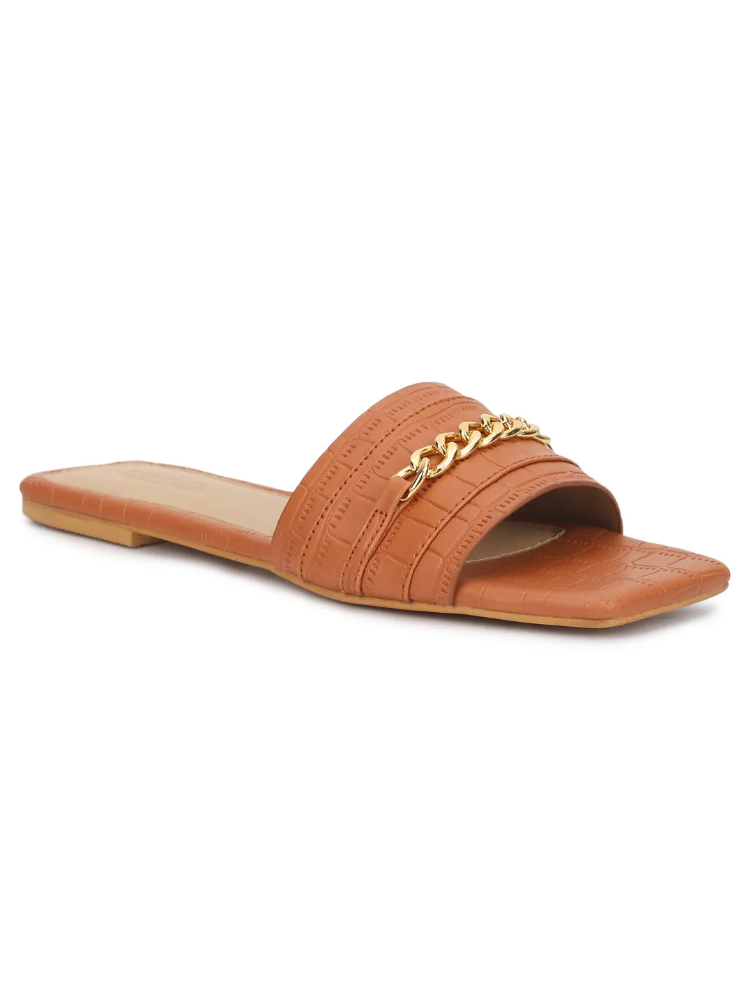 Tan Croc PU Escarpins Slip-On (TC-ST-002-TAN)