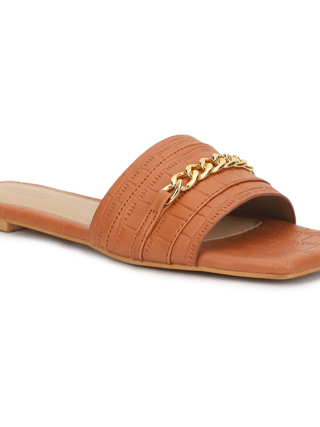 Tan Croc PU Escarpins Slip-On (TC-ST-002-TAN)