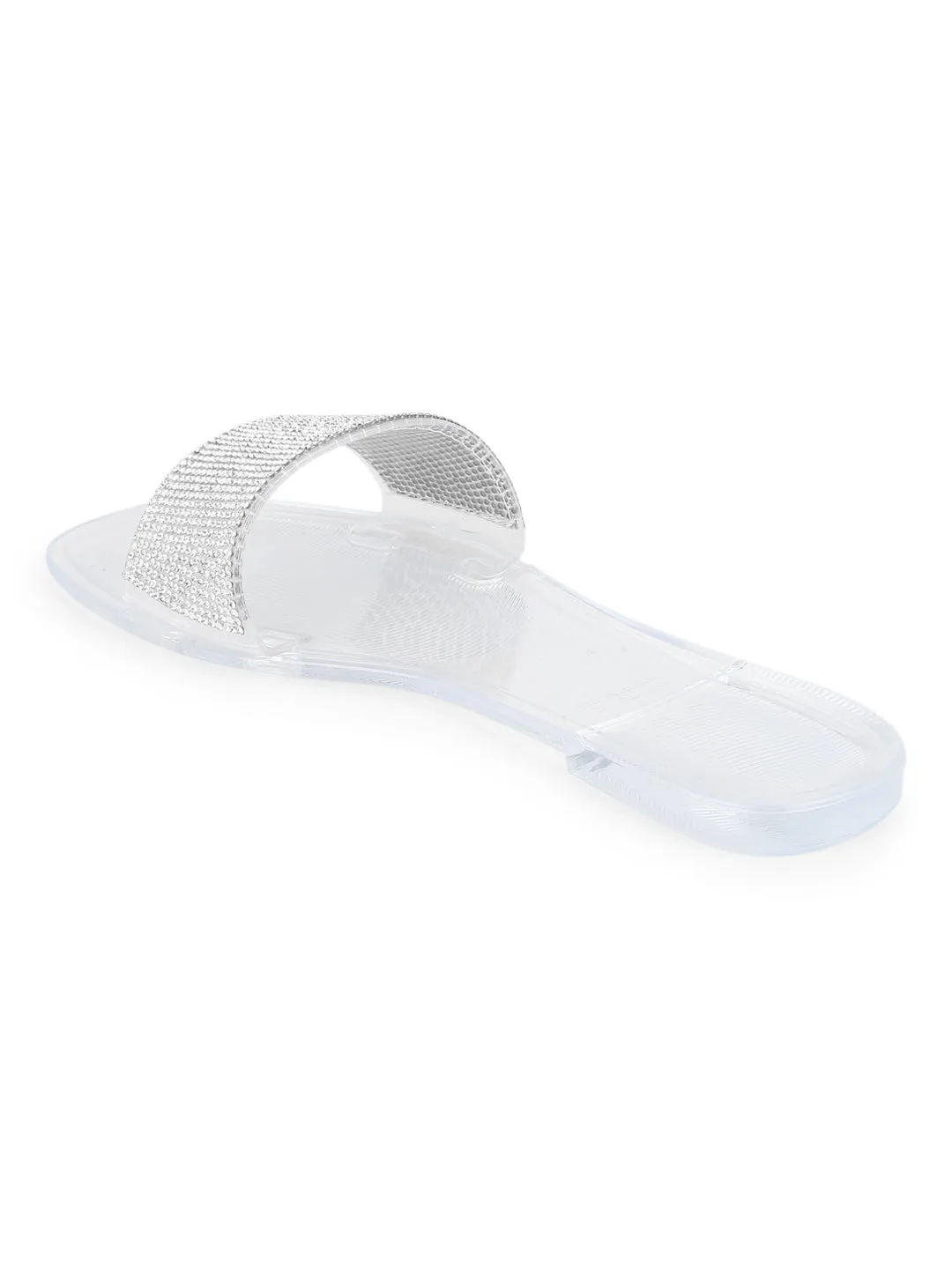 Escarpins blancs transparents en PVC à rayures diamant