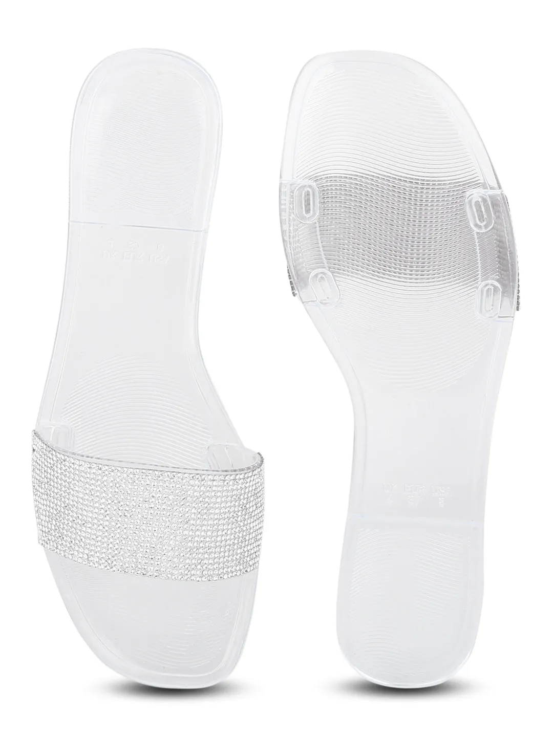 Escarpins blancs transparents en PVC à rayures diamant