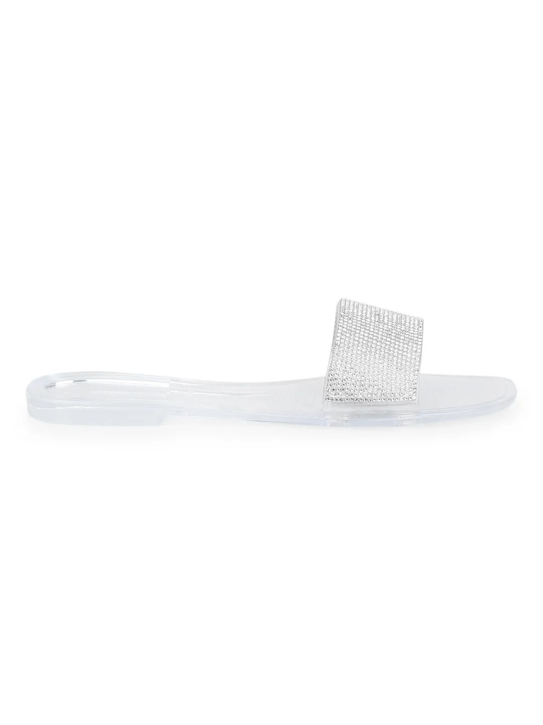 Escarpins blancs transparents en PVC à rayures diamant