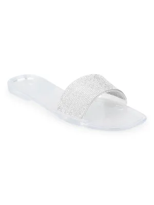 Escarpins blancs transparents en PVC à rayures diamant