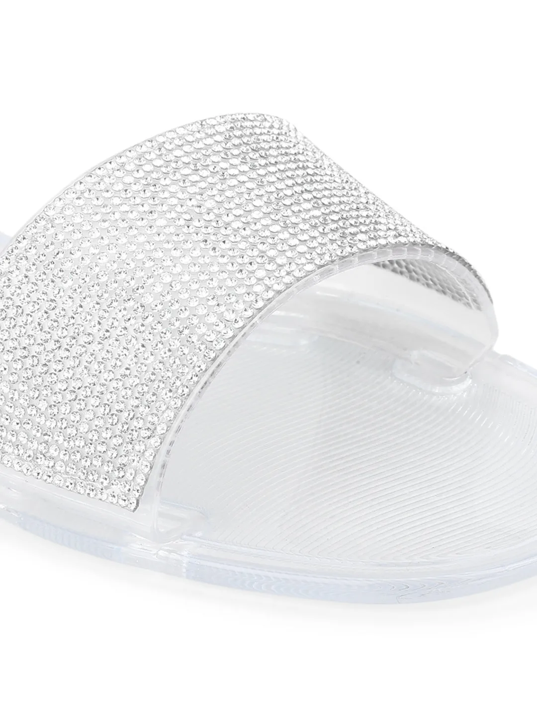Escarpins blancs transparents en PVC à rayures diamant