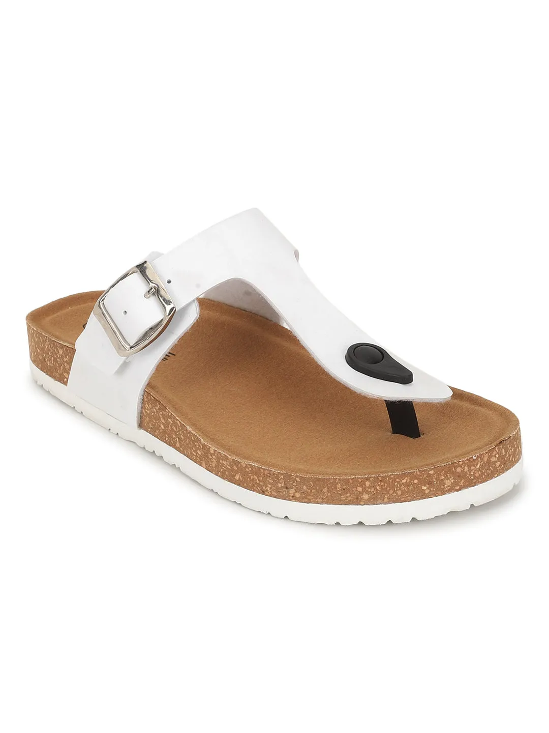 Ballerines à semelle intérieure en liège et latex PU blanc (TC-070202-WHT)