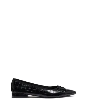 Yazmina Pointed Flat Noir Croco