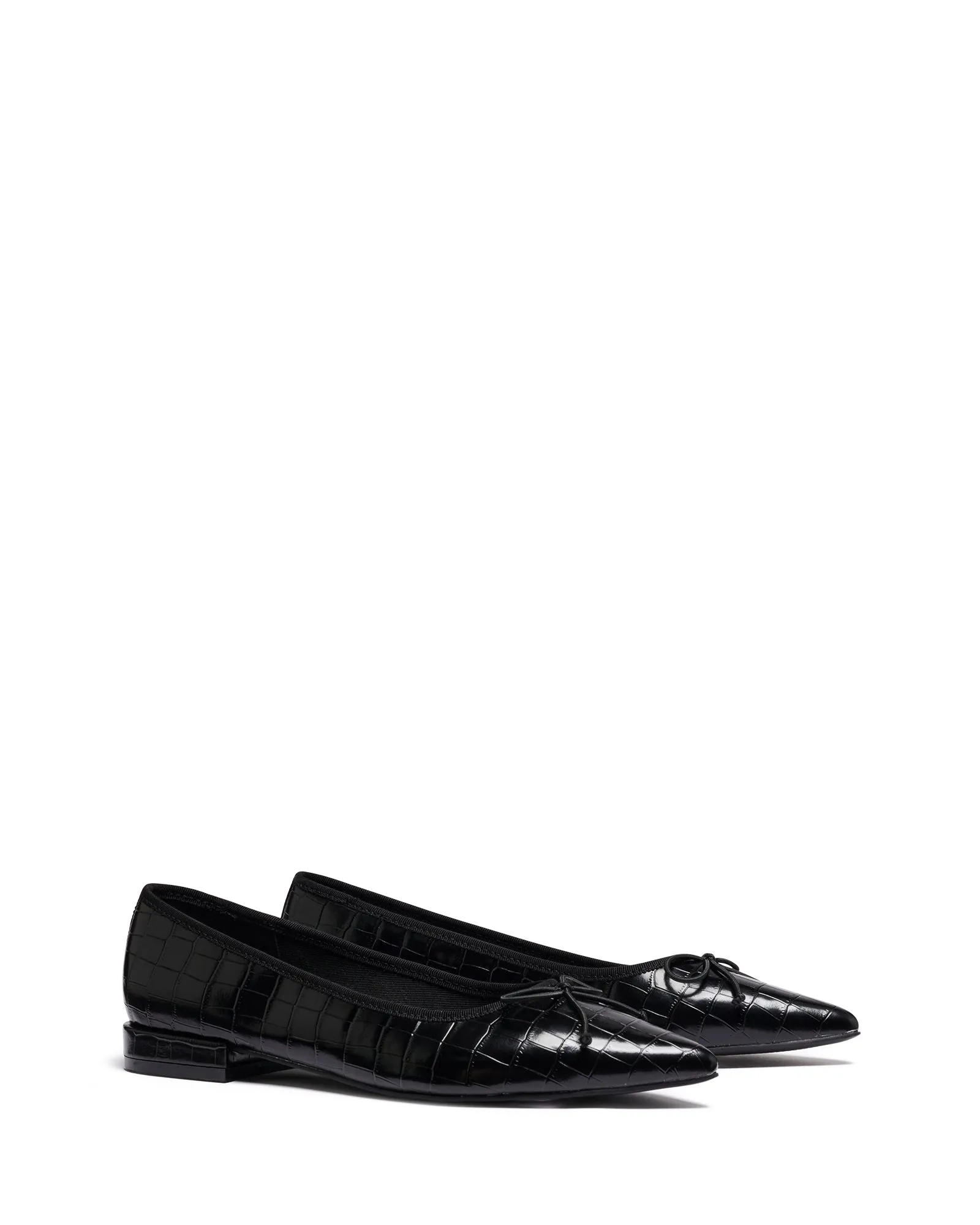 Yazmina Pointed Flat Noir Croco