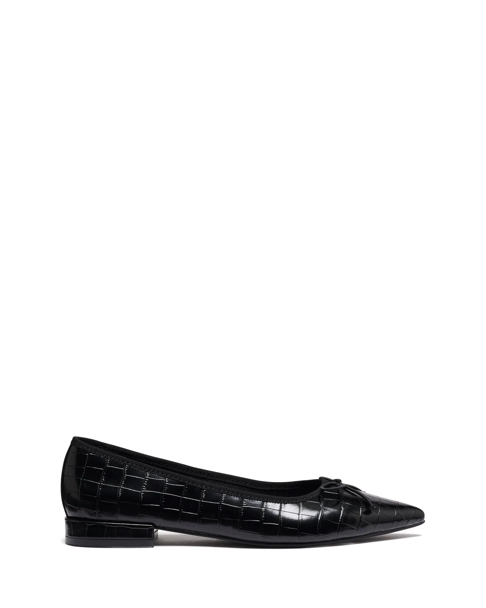 Yazmina Pointed Flat Noir Croco