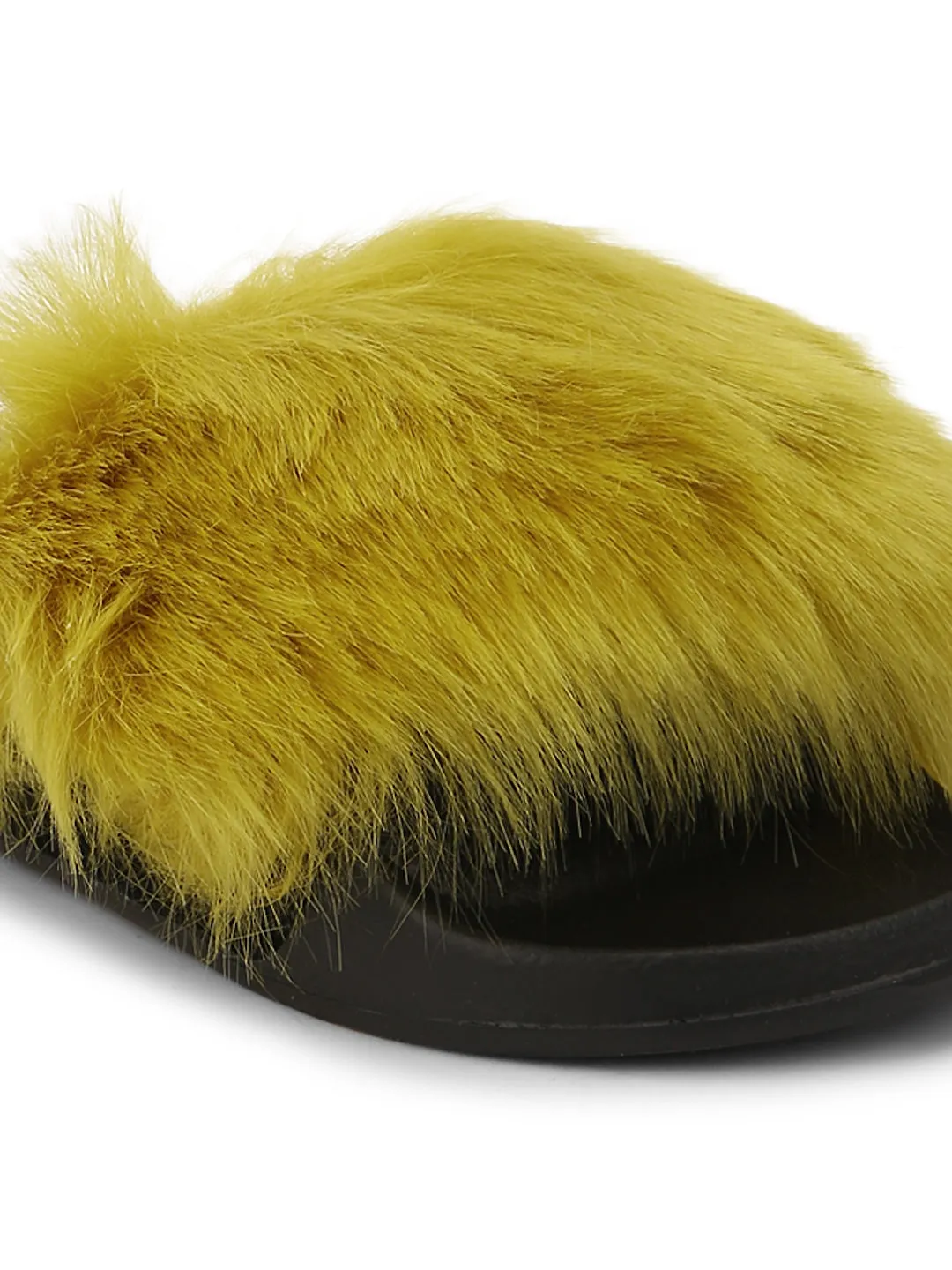 Mules à enfiler en fourrure jaune et noire