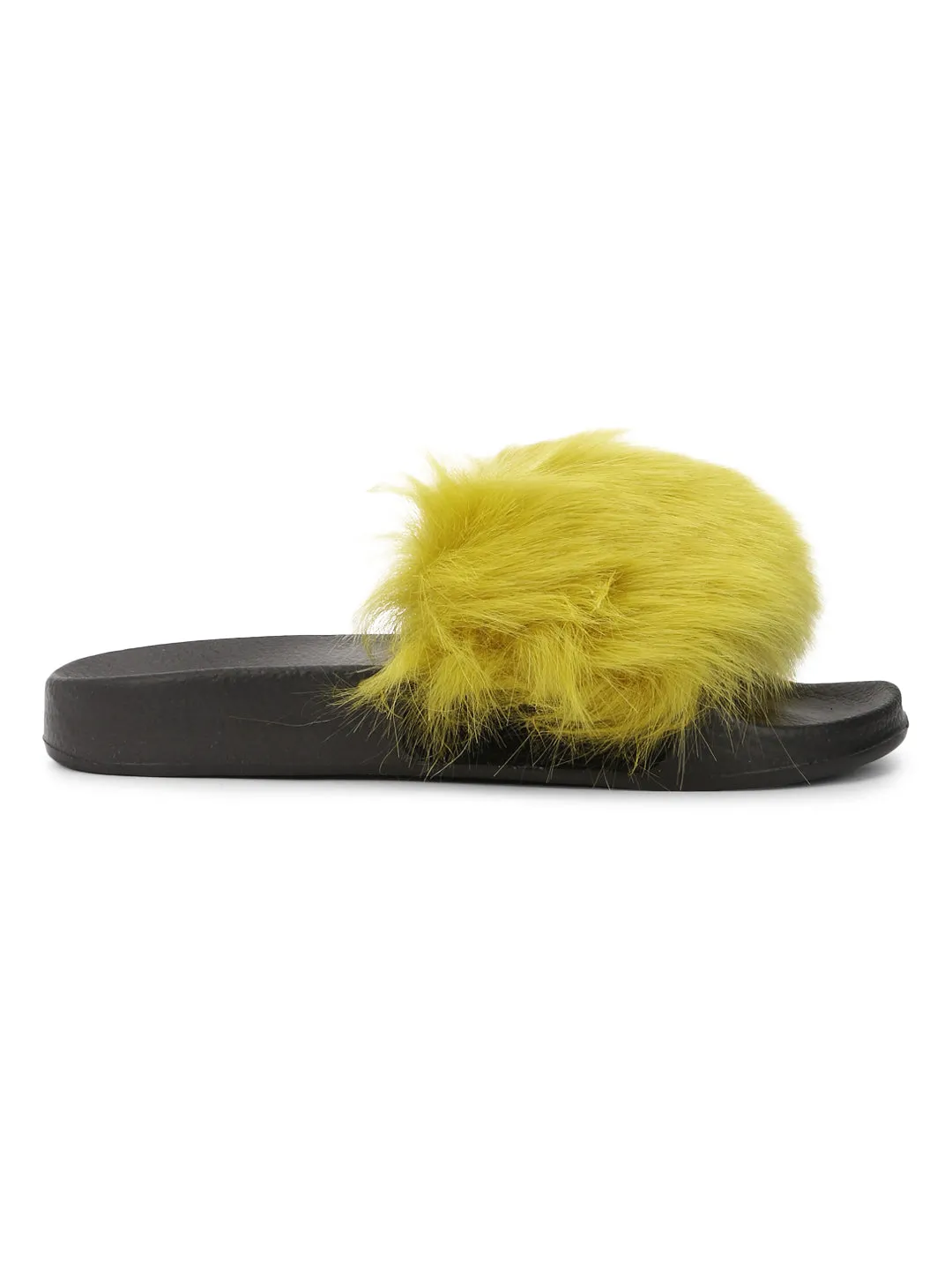 Mules à enfiler en fourrure jaune et noire